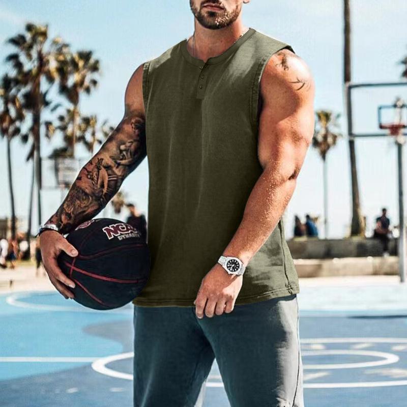 Mens Casual Summer Round Neck Button Down Tank Top 26609609M