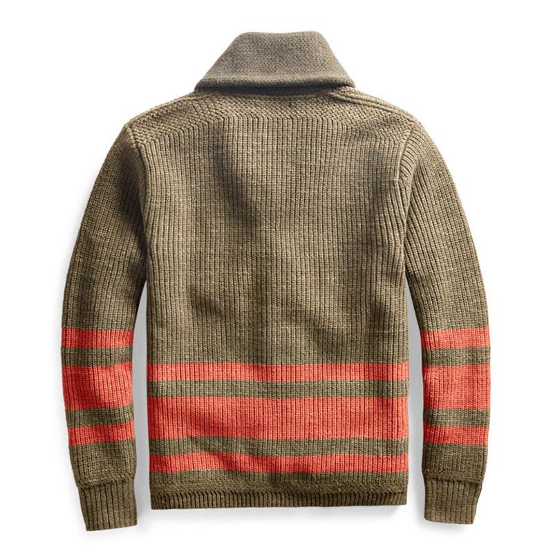 Mens Striped Jacquard Lapel Zip Knit Cardigan 86741581M