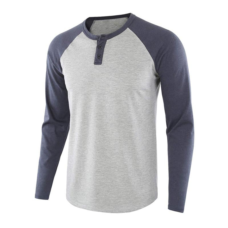 Mens Casual Colorblock Loose Henley T-Shirt 42204991M