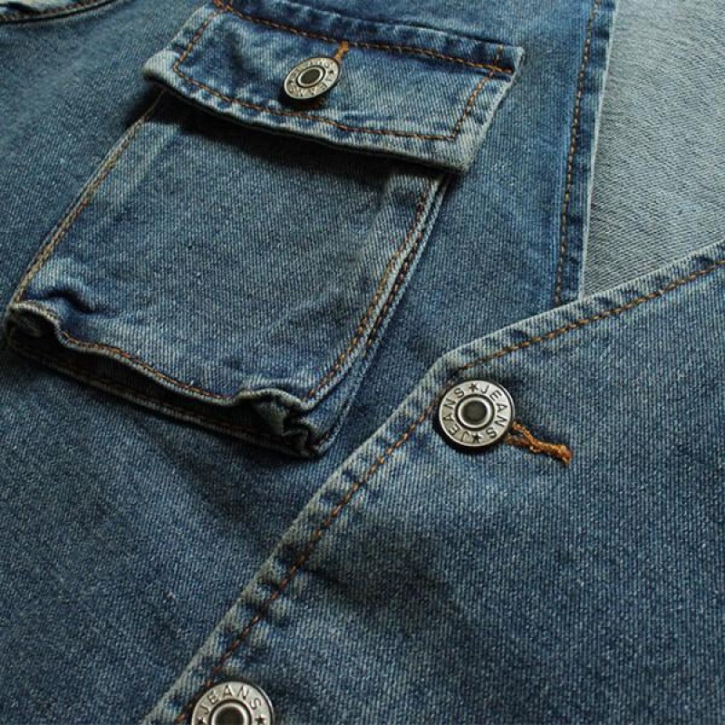 Mens Vintage Washed Patch Pocket Loose Denim Vest 97616243M