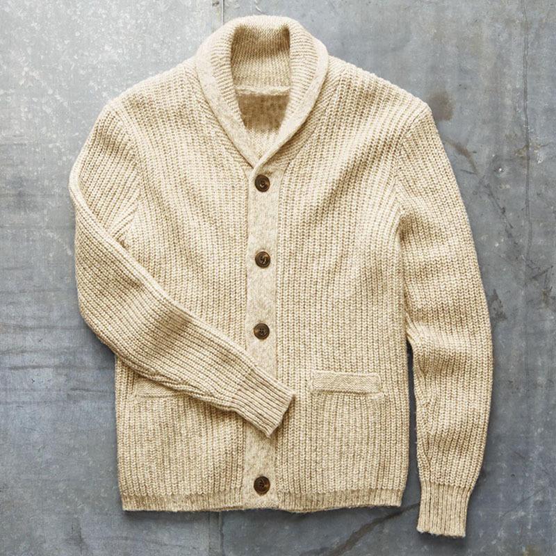Mens Solid Color Lapel Long Sleeve Knit Cardigan 47184840M