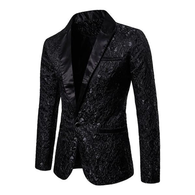Mens Vintage Jacquard Lapel One Button Blazer 76533871M