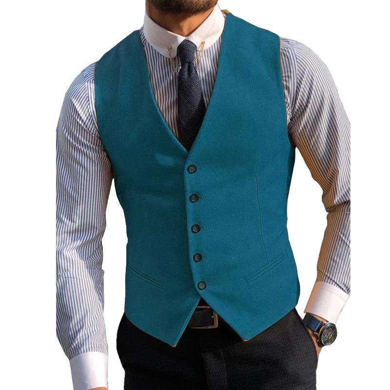 Mens Casual V-neck Single-breasted Suit Vest 13358039M