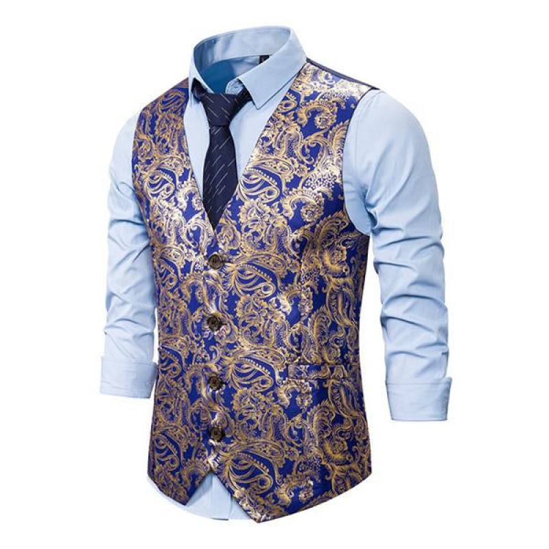 Mens Ethnic Print V-Neck Dress Vest 36969724M