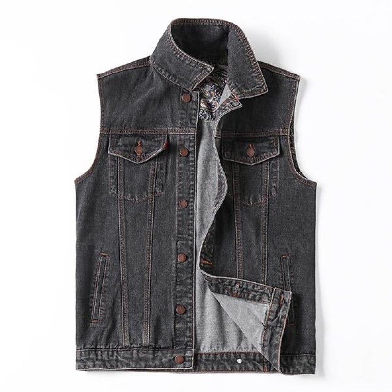 Mens Loose Casual Lapel Denim Vest 92252203M
