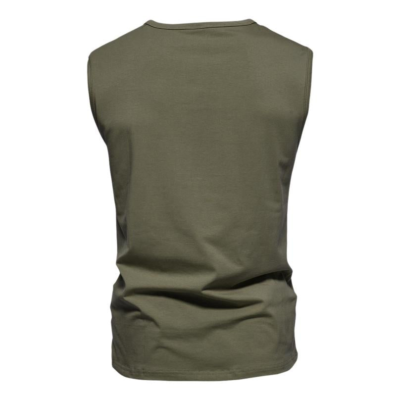Mens Henley Collar Casual Solid Color Tank Top 41079850Y