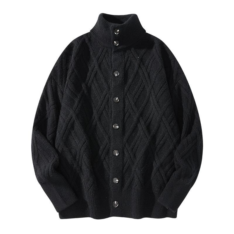 Mens Geometric Jacquard Stand Collar Knit Cardigan 95767601M