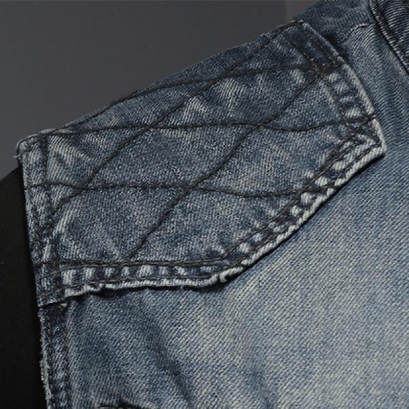 Mens Retro Stand Collar Denim Vest 85527181M