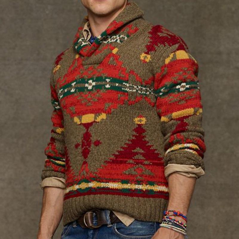 Mens Jacquard Long Sleeve Knit Sweater 64047398X