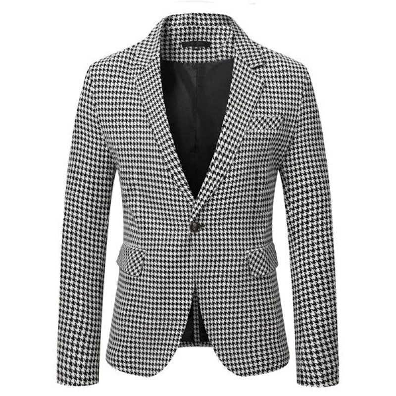 Mens Houndstooth Lapel One Button Casual Blazer 48053906M