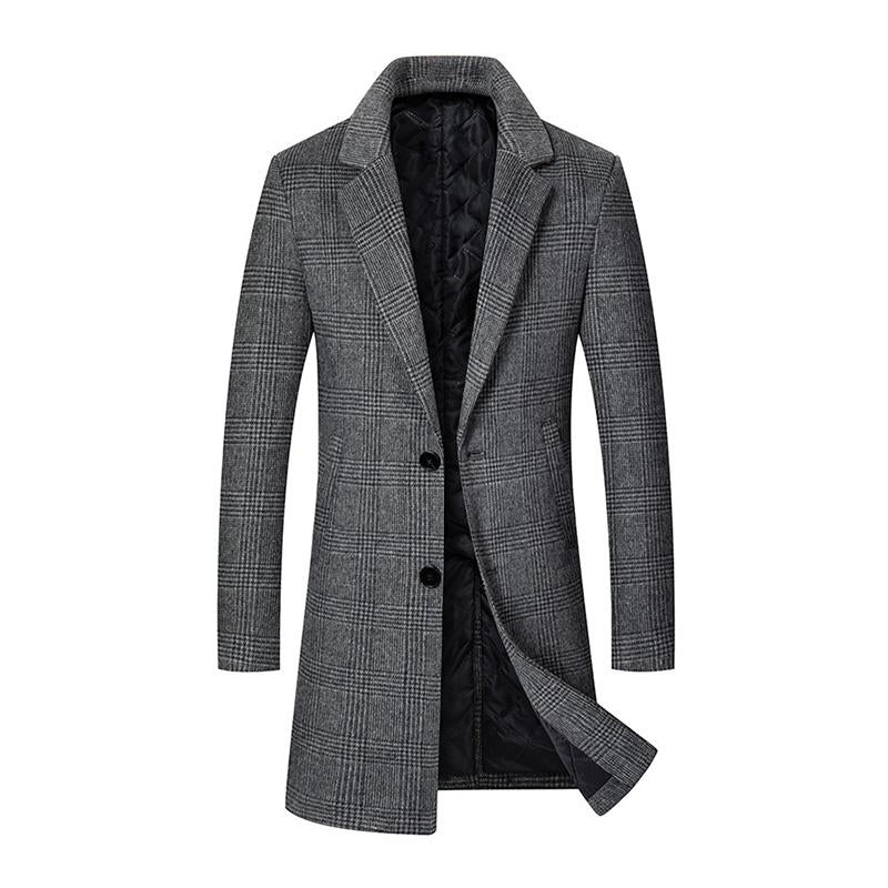 Mens Vintage Check Lapel Slim Long Coat 86761608M