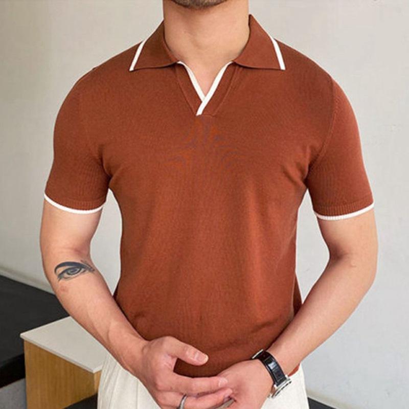 Mens Casual Lapel Knit Short Sleeve Polo Shirt 42270520M