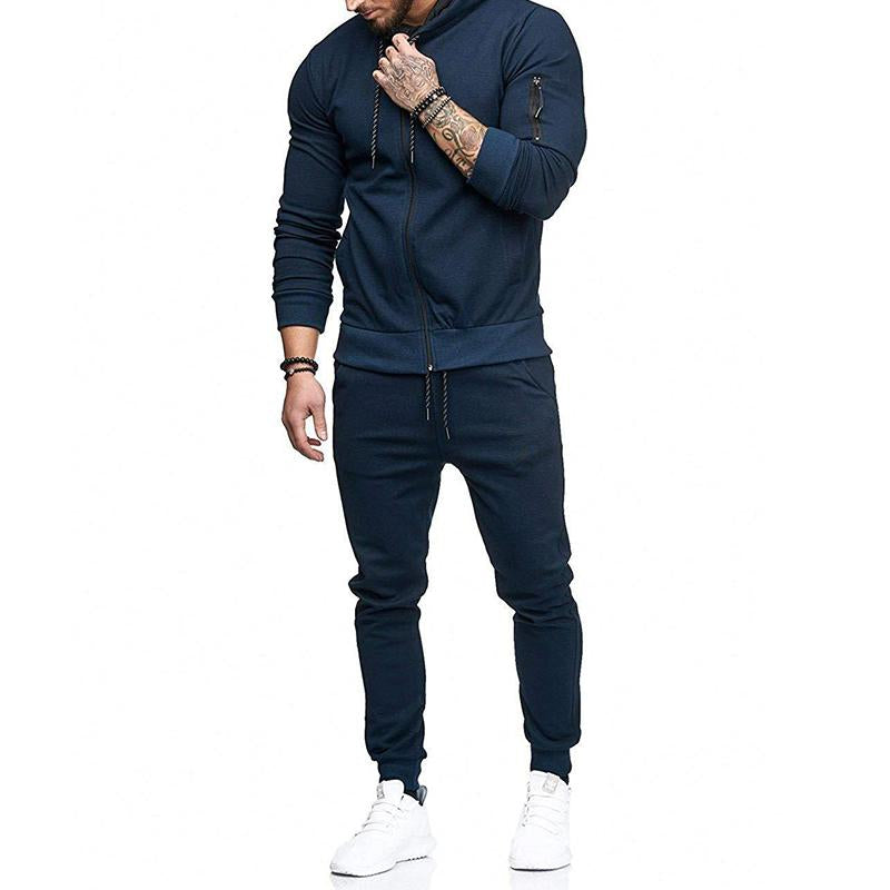 Mens Casual Sports Hooded Zipper Sweatshirt Trousers Set 59192174M