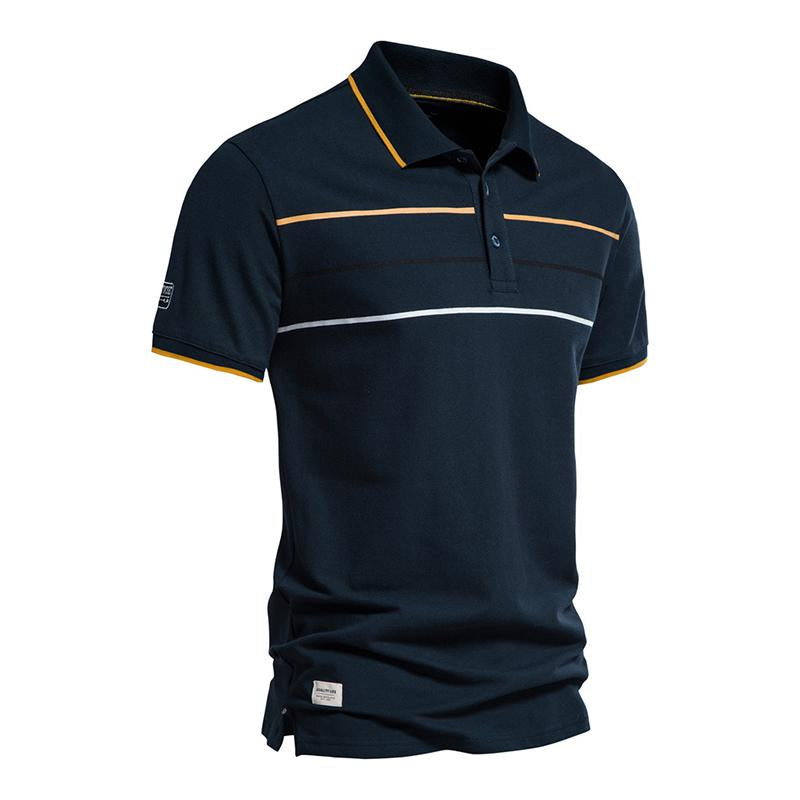 Mens Casual Colorblock Striped Lapel Short-sleeved Polo Shirt 80712757M