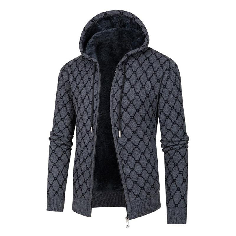 Mens Loose Jacquard Thick Hooded Knit Jacket 61250351M
