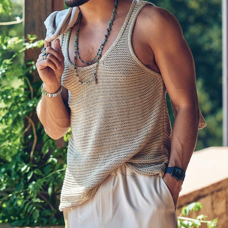 Mens Casual Solid Color Knitted Tank Top 55936533Y