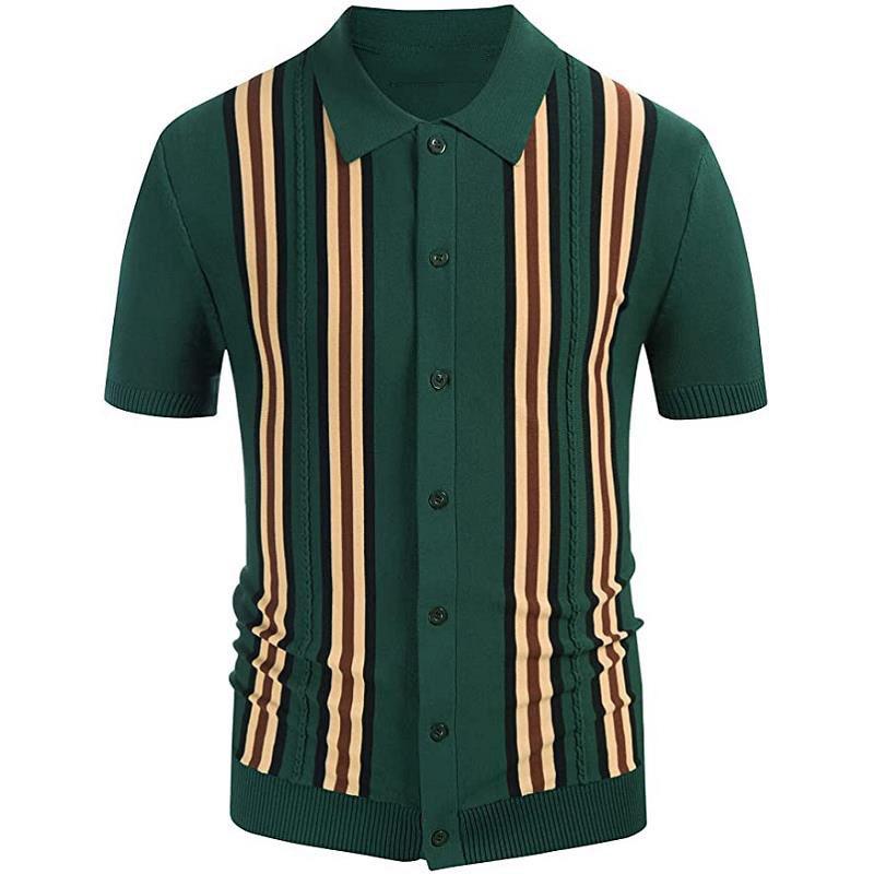 Mens Casual Colorblock Striped Short Sleeve Polo Shirt 61055063M
