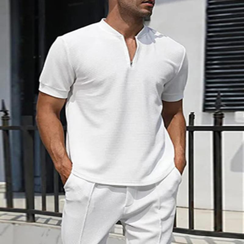 Mens Casual V-Neck Solid Color Short-Sleeved T-Shirt 40759459M