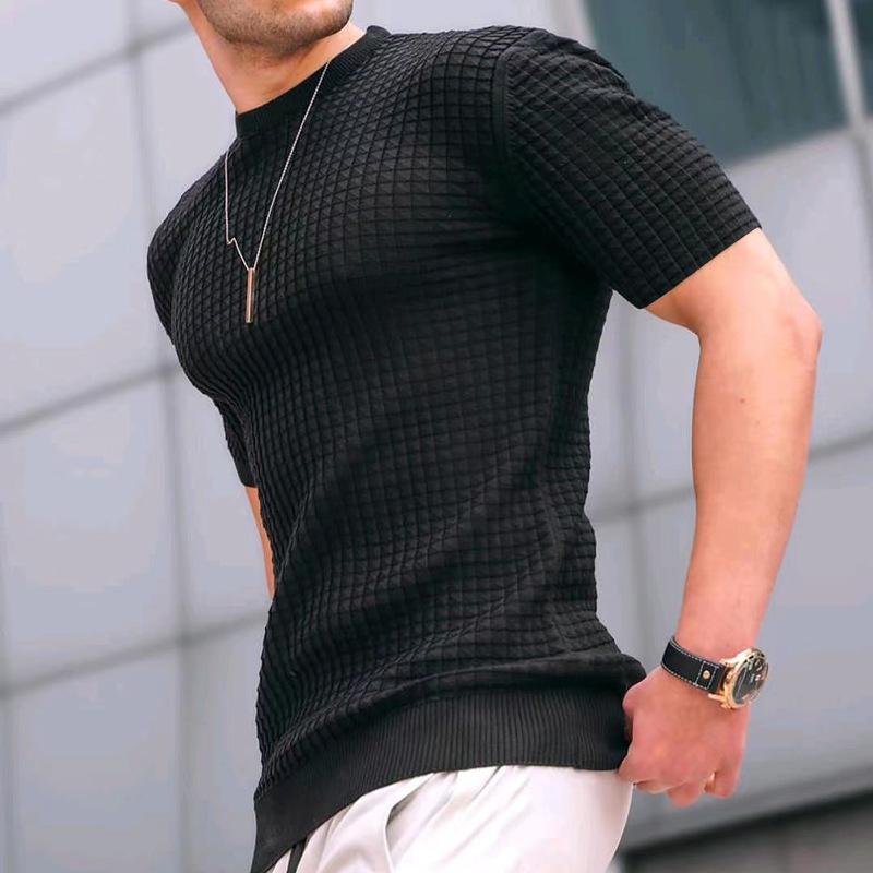 Mens Casual Round Neck Waffle T-Shirt 29739560M