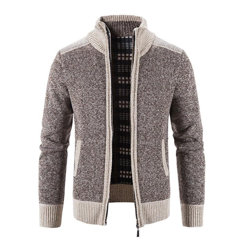 Mens Casual Fleece Thickened Contrast Knitted Cardigan 01661113M