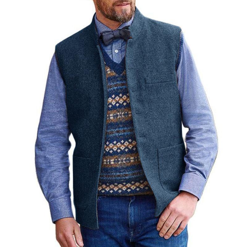 Mens Vintage Stand Collar Herringbone Suit Vest 68116871M