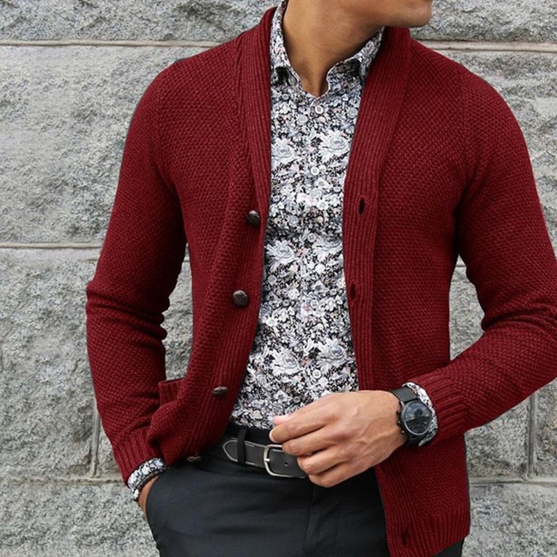 Mens Solid Color Single Breasted Knit Jacket 84274861X