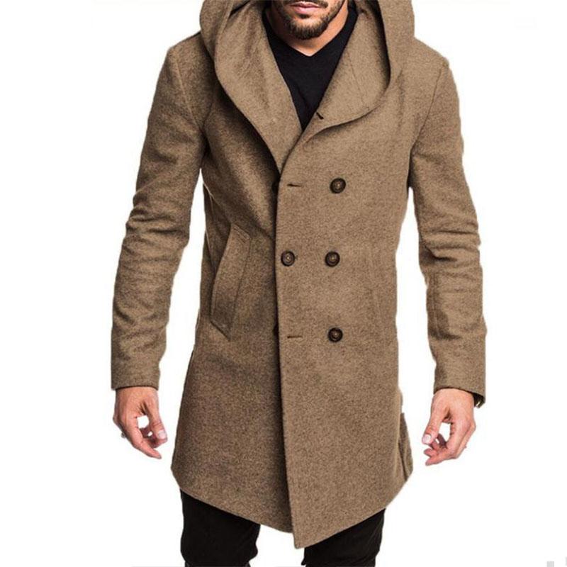 Mens Casual Hooded Double Breasted Coat 61052493M