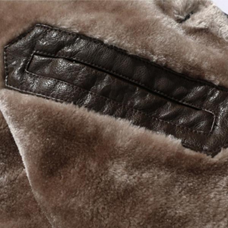Mens Casual Lapel Fleece Thick Fur All-in-one Trench Coat 43802502M