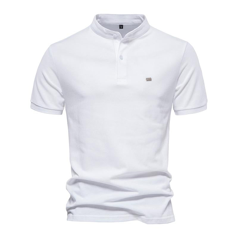 Mens Casual Cotton Stand Collar Solid Color Slim Short Sleeve Polo Shirt 95058725M