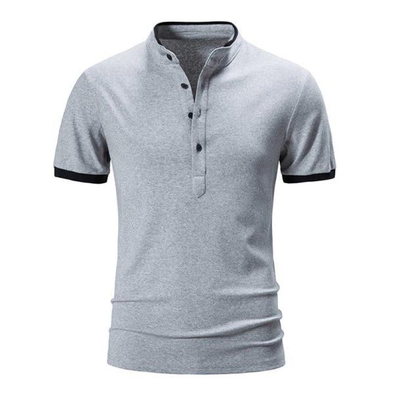 Mens Summer Stand Collar Colorblock Short Sleeve POLO Shirt 05834334X
