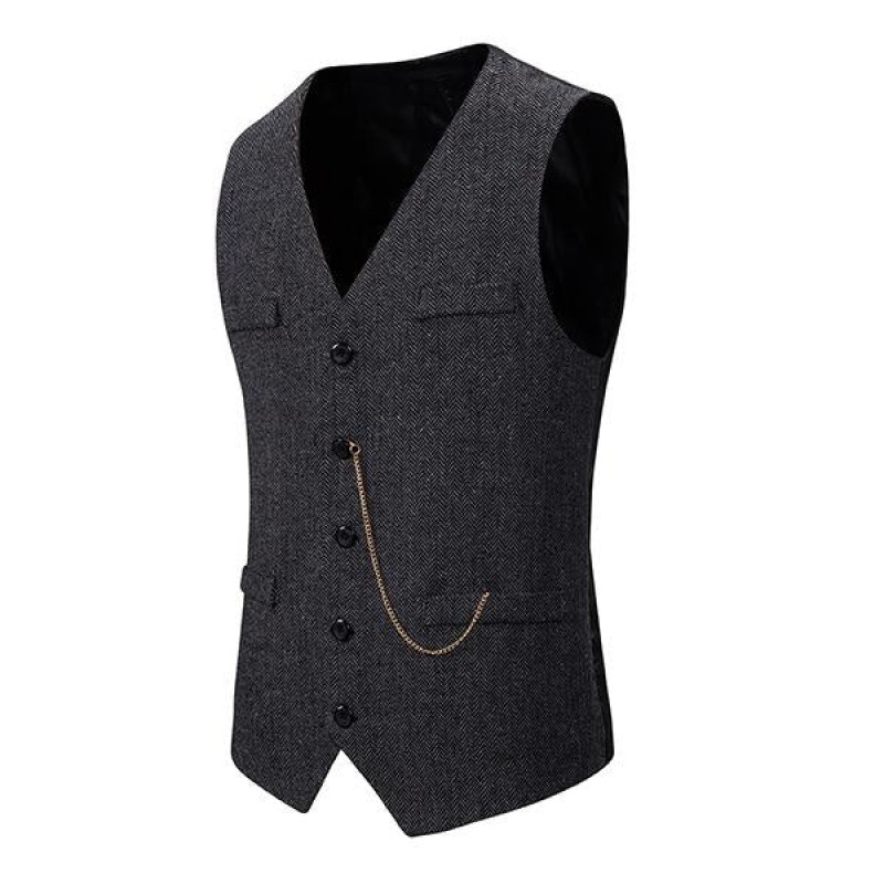 Mens Herringbone Single Breasted Vest 21473001M