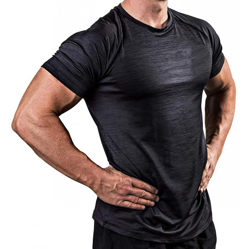 Mens Solid Color Quick-drying Breathable Training High-elasticity T-shirt 52586914X