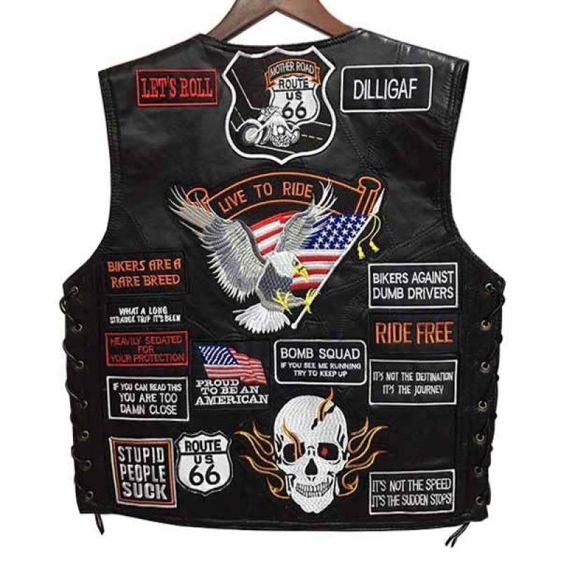 Mens Embroidered Badge Leather Cycling Vest 14570111M