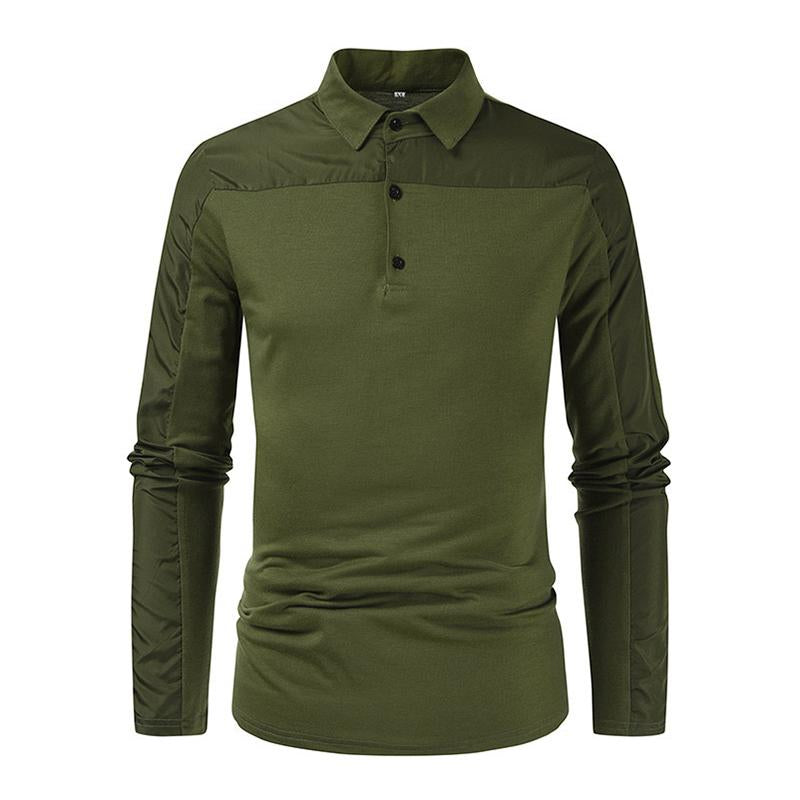 Mens Casual Solid Color Patchwork Loose Lapel Polo Shirt 73098346M