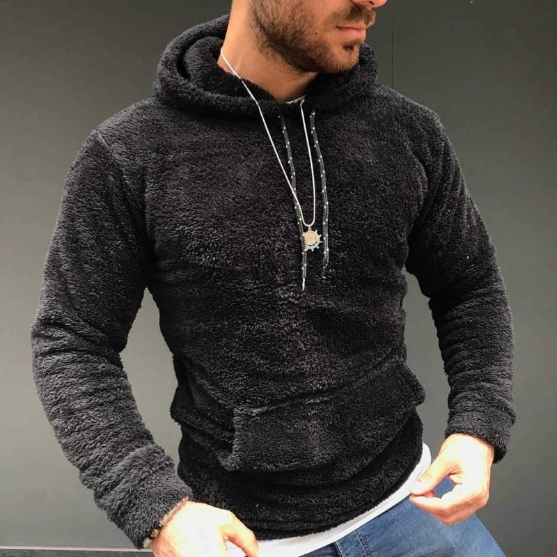 Mens Plush Solid Color Pocket Hoodie 55330030Z