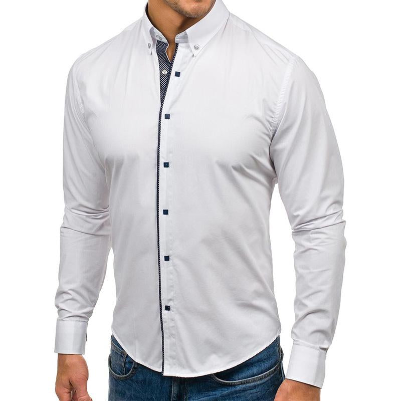 Mens Solid Color Lapel Long Sleeve Shirt 47822489M