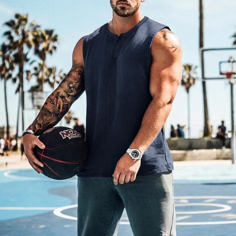 Mens Casual Summer Round Neck Button Down Tank Top 26609609M