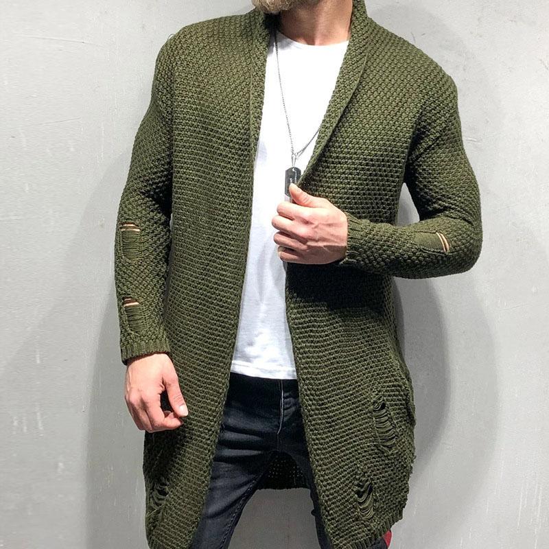 Mens Casual Ripped Long Knit Cardigan 68275311M