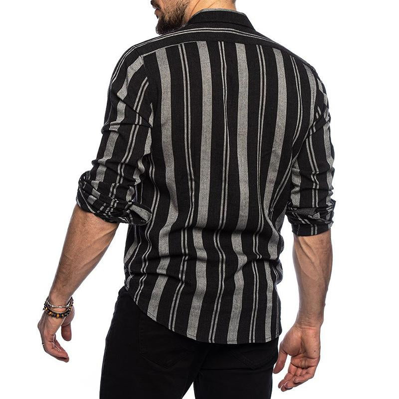 Mens Casual Lapel Stripe Slim Long Sleeve Shirt 84139040M