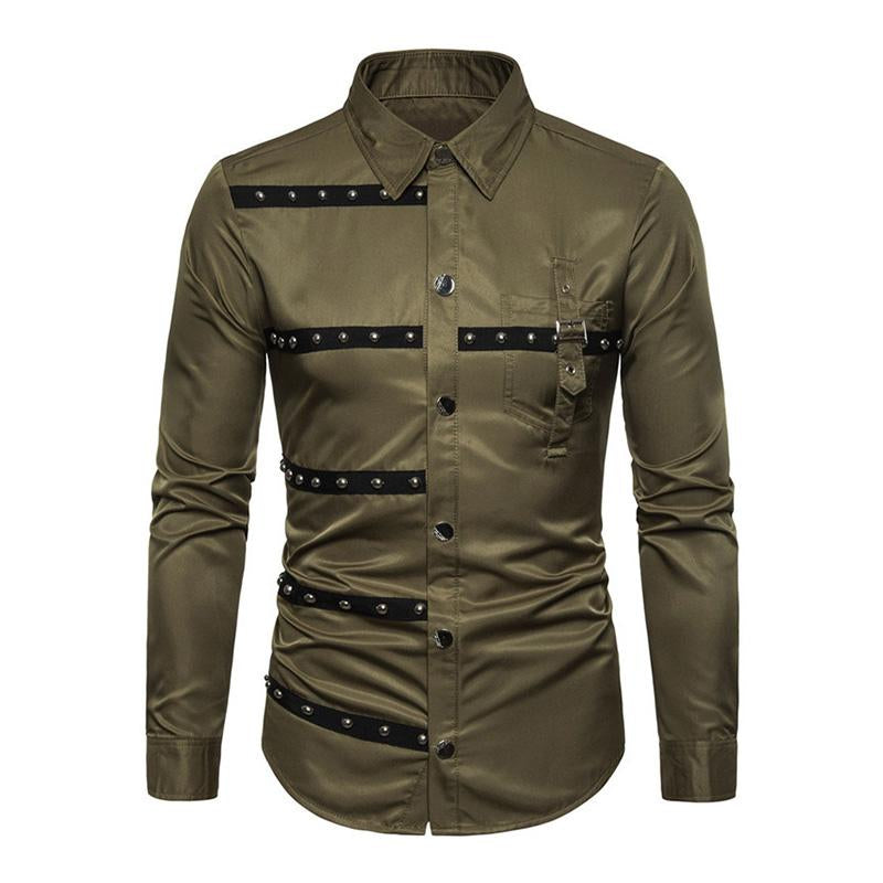 Mens Vintage Stud Lapel Long Sleeve Shirt 37571404M