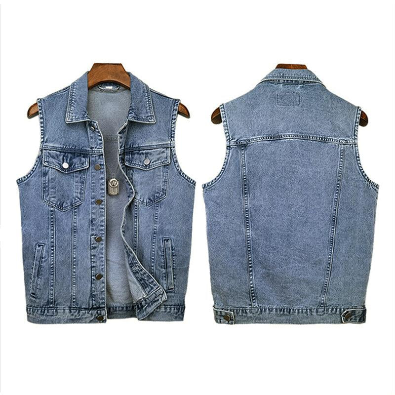 Mens Casual Lapel Multi Pocket Slim Denim Vest 47069073M