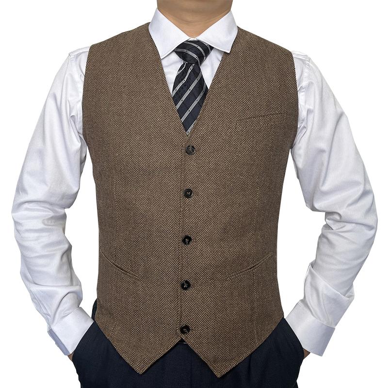 Mens Herringbone Pattern V-neck Suit Groom and Best Man Vest 26434573X