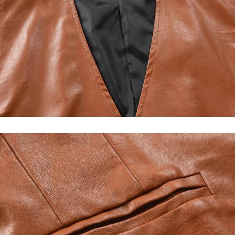 MENS VINTAGE V NECK LEATHER VEST