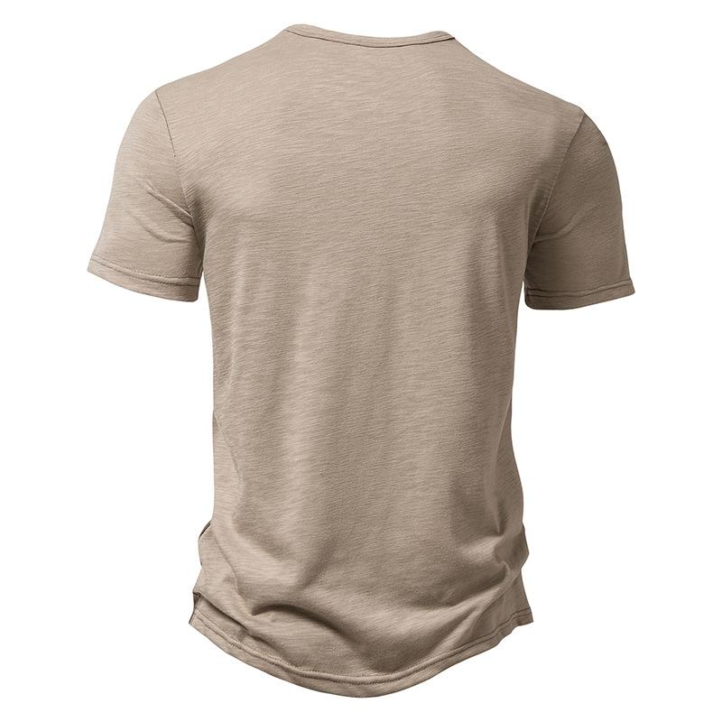 Mens Slub Cotton T-Shirt Mens Henley Collar POLO Shirt 40920170X
