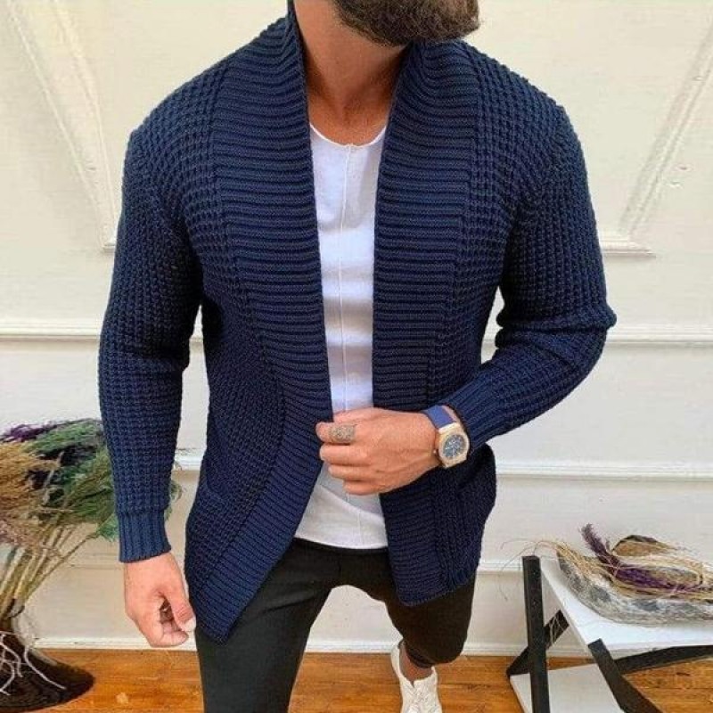 Mens Knitted Solid Color Casual Cardigan 20362749M