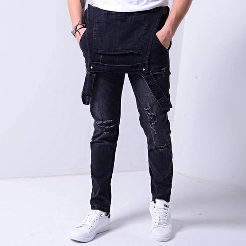 Mens Casual Denim Ripped Overalls 68901284Y
