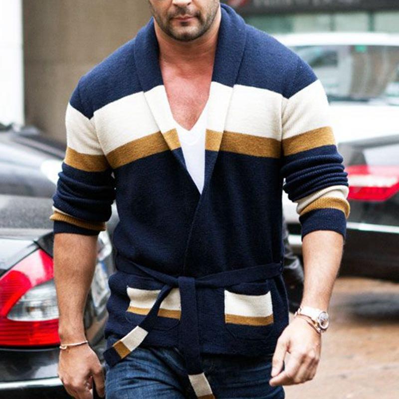 Mens Casual Striped Long Sleeve Knit Cardigan 75854440M