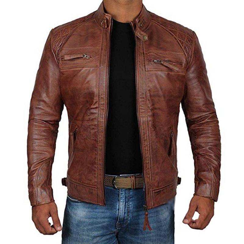 Mens Punk Stand Collar Leather Biker Jacket 39250282M