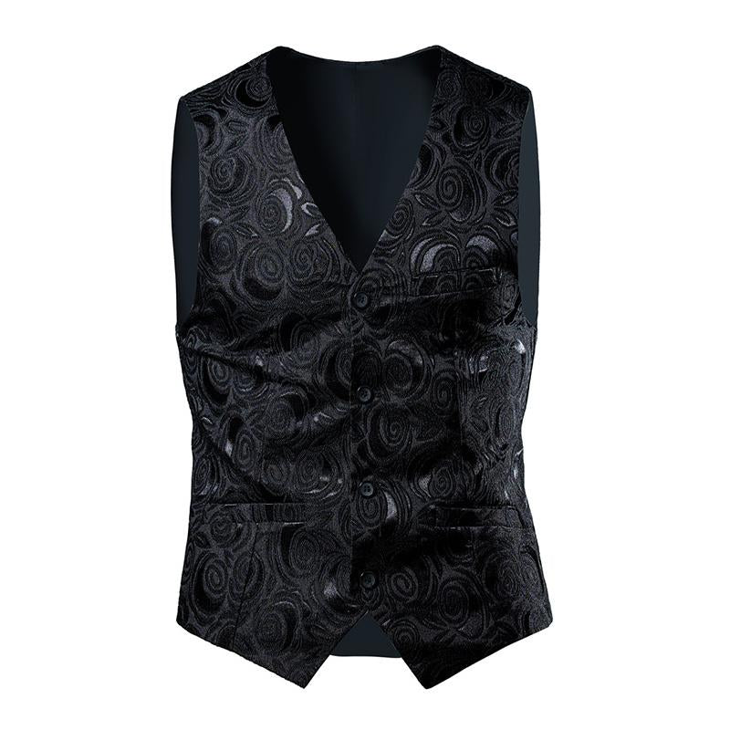 Mens V Neck Rose Jacquard Groomsmen Suit Vest 80705226Y