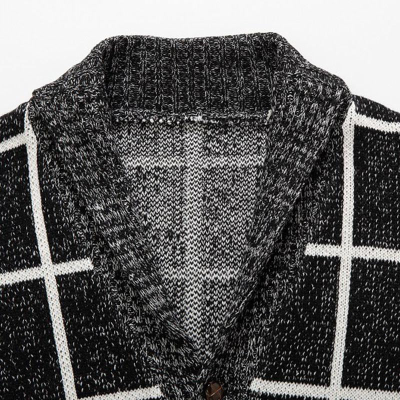 Mens Casual Thickened Plaid Slim Button Cardigan 41300042M